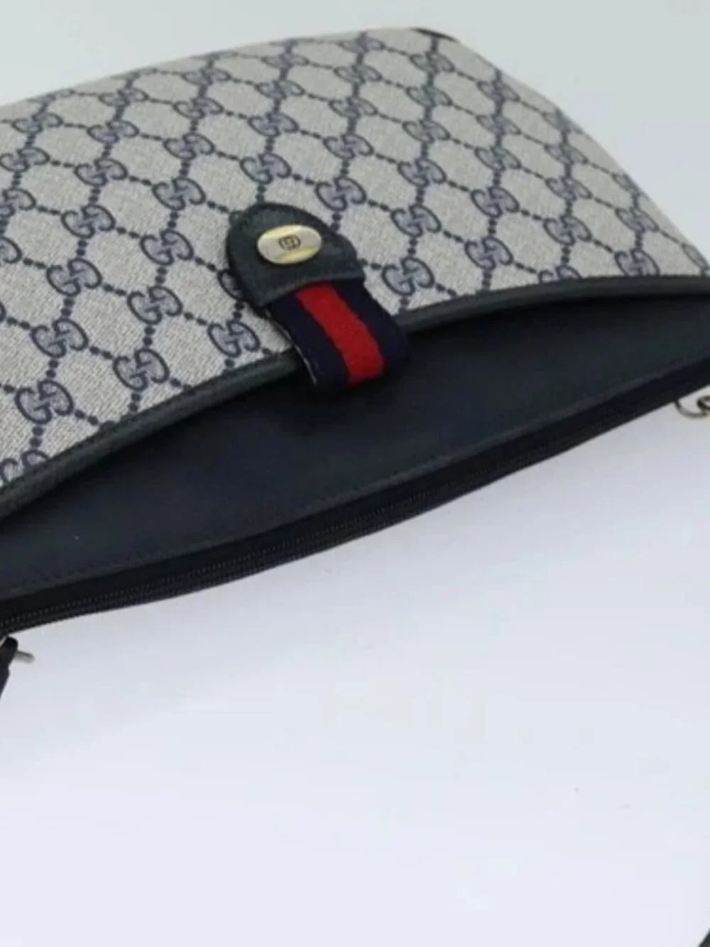 GUCCI GG Supreme Sherry Line Shoulder Bag PVC Navy Red 39 02 026 Auth ki4524 - Picture 6 of 16